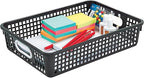 Really Good Stuff Small Plastic Paper Baskets, 14" x 10" x 3.25", 12 Pack, Black, Plastic Mesh Baskets for Classroom, Home, and Office, Fits A4 Paper, Documents, Files, Magazines