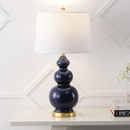 JONATHAN Y JYL4023B Bowen 27.5" Contemporary Transitional Ceramic Gourd LED Table Lamp, Navy/Brass Gold for Bedroom, Living Room, Kitchen, Home Office