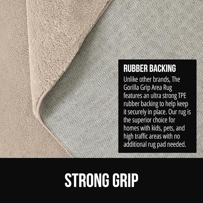 GORILLA GRIP Slip Resistant Soft Washable Stain Resistant Area Rug, Plush Thick Carpet for Nursery, Bedroom, Living Room, Non-Shedding Floor Rugs, Kid and Pet Friendly, Baby Home Decor, 4x6, Ivory