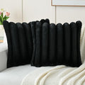 FUTEI Black Decorative Throw Pillow Covers 22x22 Inch Set of 2, Square Soft Faux Rabbit Fur Thick Striped Cushion Cover,Winter Home Decor for Couch Bed Living Room