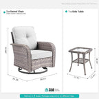 Wicker Rocking Chair Swivel Chairs - 3 Piece Rocker Glider Patio Chairs Set Rattan Rocking Chair for Outdoor Porch Deck Garden Backyard,Grey