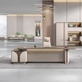 94IN L Shaped Executive Desk - Executive Office Desk with Side Cabinet & Grille Front Baffle & Embedded LED Strip & Mechanical Password Lock & Double-Layer Countertop & Gold Foot Pad