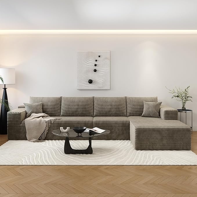135.4" Cloud Sectional Couch with L-Shape Chaise,Modern Modular Sofa with Deep Seat, Upholstered Couches for Living Room Bedroom Apartments,No Assembly Required, (Camel,Right Facing Chaise)