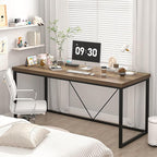 FOLUBAN Industrial Computer Desk, Rustic Wood and Metal Writing Desk, Vintage PC Table for Home Office, Oak 60 inch