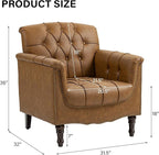 Faux Leather Accent Chair, PU Leather Modern Comfy Upholstered Armchair with Wood Legs & Nailhead Trim for Living Room, Bedroom (Camel,Set of 1)