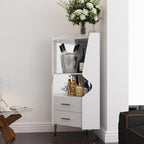 YUNKE Novelty Wooden Cabinet, White Corner Table with 2 Open Shelves and 2 Drawers, Commonly Used in Living Room, Home Office, Study Room and Dinning Room