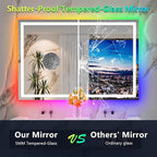 60x40 Inch RGB LED Bathroom Mirror Front Light and RGB Backlit Lighted Vanity Mirror for Bathroom Wall Mounted Dimmable Anti Fog Memory Shatter-Proof IP54 Waterproof Horizontal/Vertical