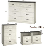 Farmhouse Dresser and Nightstand Sets, 4Pcs Bedroom Furniture Set, Nightstand Set of 2 & 55" Wide 9 Drawer and 44" Tall 5 Drawer Dresser with Large Drawers & Bar Handles, White