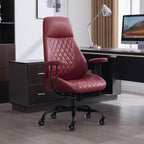 Home Office Desk Chair, Ergonomic High Back Leather Computer Chair with Lumbar Support, Adjustable Height & Recline, Swivel Executive Office Chair with Armrests and Rubber Casters, Red