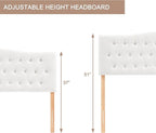 Tufted Upholstered Headboard Full Size, Sturdy and Durable Solid Wood Full XL headboard, Fabric Headboard Adjustable Height from 37” to 51”, Modern Button Diamond Design Head Board, White