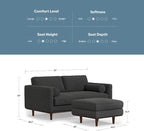 SIMPLIHOME Morrison Mid-Century Modern 72 inch Wide Sofa with Ottoman Set in Charcoal Grey Tightly Woven Performance Fabric for the Living Room and Family Room