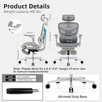 Ergonomic Home Office Desk Chair with Massage Lumbar Support，4D Headrest & 5D Armrests, Reclining Big and Tall 400LBS Mesh Chair with Footrest，Adjustable Back High and Seat Depth(Gray)