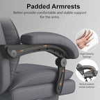 Big and Tall Office Chair, Executive Home Office Desk Chair, Leather Computer Chair with Retractable Footrest, Adjustable Headrest and Reclining Height, Padded Arms, 360°Swivel Free, Wide Seat, Gray