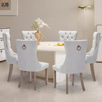 Linen Upholstered Dining Chairs Set of 6, Modern Style Kitchen Side Chairs with Nailhead Trim and Wood Leg, Metal Pulling Ring for Dining Room Living Room(Beige,Set of 6)