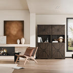 Cozy Castle 74" Farmhouse Pantry Cabinet with Charging Station, Tall Kitchen Storage Hutch Cabinet Coffee Bar Workstation, Sideboard Buffet Cupboard for Dining Room Living Room Furniture, Dark Brown