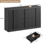 Buffet Cabinet with Storage, 120" Fluted Sideboard with 8 Drawers & 4 Door–Modern Accent Buffet Cabinet with Adjustable Shelves, Credenza Storage Cabinet for Kitchen, Dining, Living Room,Black(2PC)