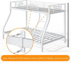 Bunk Beds Twin Over Full Size, Heavy Duty Metal Bunk Bed Frame with Angled Ladder for Teens and Adults, for Spaces-Saving, Smooth Rounded Edges, Noise Free & Easy Assembly, White