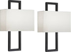 Possini Euro Design Modena Modern Wall Light Sconces Set of 2 Black Hardwired 9 1/2" Fixture Shimmery Silvery Faux Silk Half Shade for Bedroom Bathroom Vanity Living Room Home Hallway Dining House