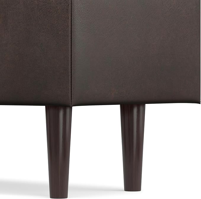 SIMPLIHOME Shay 48 inch Wide Mid Century Modern Rectangular Storage Ottoman in Distressed Chestnut Brown Vegan Faux Leather, Assembled, For the Living Room, Entryway and Family Room