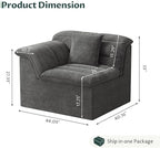 44" Cloud Sectional Couch with Single Arm, Modern Compressed Sofa, Comfy Sleeper Sofa, Corduroy Upholstered Couches for Small Space/Apartment, No Assembly Required, Dark Gray, Left Side