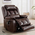 MAEVIS Large Genuine Leather Lift Recliner Chairs, Dual Motor Lift Chiars Recliner for Elderly,Extended Footrest and Lumbar Pillow for Tall Man,Heating and Massage, USB and Type-C Ports(Brown)