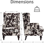 Mid-Century Accent Chair, Upholstered Arm Chair Linen Fabric Side Chair with High Back Solid Wooden Legs, Comfy Reading Chair for Living Room Bedroom, Milk Cow