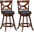 COSTWAY Bar Stools Set of 2, 24'' 360-Degree Swivel Chairs with Soft Cushion & Elegant Hollow Backrest, Rubber Wood Footrests, Upholstered Swivel Counter Stools for Kitchen Island, Pub, Café (2, 24‘’)