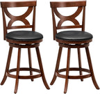 COSTWAY Bar Stools Set of 2, 24'' 360-Degree Swivel Chairs with Soft Cushion & Elegant Hollow Backrest, Rubber Wood Footrests, Upholstered Swivel Counter Stools for Kitchen Island, Pub, Café (2, 24‘’)
