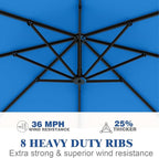 7 Piece Patio Dining Set with 11ft Patio Umbrella (Royal Blue), 7 Black Outdoor HDPE Dining Set with 6 Chairs + 1 Large Table, for Market, Pool, Garden, Backyard, Deck