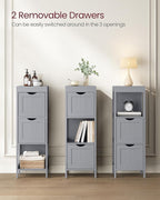 VASAGLE Storage Cabinet, Storage Organizer Rack Stand for Bathroom, Living Room, Bedroom, Multifunctional Corner Unit, 2 Drawers, 35 Inches in Height, Dove Gray UBBC042G02