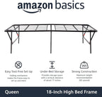 Amazon Basics Bed Frame with Storage, Foldable Metal Platform, Sturdy Steel, No Box Spring Needed, 18 Inches High, Tool-Free Setup, Queen Size, Black