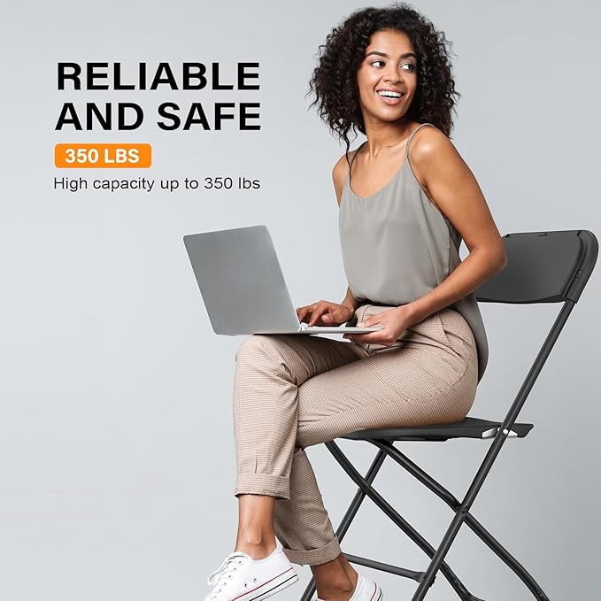 VINGLI 8 Pack Black Plastic Folding Chair, Indoor Outdoor Portable Stackable Commercial Seat with Steel Frame 350lb. Capacity for Events Office Wedding Party Picnic Kitchen Dining