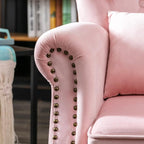 Accent Reading Arm Chairs for Living Room Bedroom, Midcentury Modern Comfy Corner Sofa Chair, Wingback Waiting Room Club Chair with Button Tufted Back &Lumbar Pillow, Velvet Pink