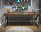 HSH Large Rustic Brown Computer Desk, 70 Inch Home Office Metal Wood Desk for 2 Person, Farmhouse Extra Long Writing Study Gaming Table, Bedroom Living Room PC Laptop Dual Monitor Desk