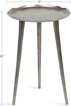 Kate and Laurel Alessia Modern Round Metal Side Table; 15 x 15 x 22; Silver; Decorative Glam Cast Aluminum End Table with Deckled Edge for Bedroom Nightstand or Living Room Accent