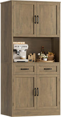 HOSTACK 71“ Tall Kitchen Pantry Storage Cabinet, Modern Kitchen Hutch Bar Cabinet with Microwave Stand, Wood Buffet Sideboard with Hutch, Cupboard with Drawers, Shelves for Dining Room, Rustic Brown
