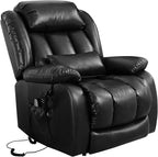 MAEVIS Large Genuine Leather Power Lift Recliner Chair, Dual Motor Recliner for Elderly,Extended Footrest and Lumbar Pillow for Tall Man,with Heat and Massage, USB and Type-C Ports(Black)