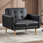 CANMOV 29" W Oversized Leather Accent Chair, Armchair Button Back, Mid Century Modern Accent Chairs for Living Room, Modern Upholstered Bed Room Chair Cozy Armchair with Wood Legs, Black