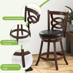ERGOMASTER Swivel Bar-Stools Set of 2 Brown Counter Height Barstool 24 Inch Seat Bar Chair