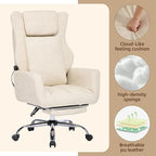 DYHOME Executive Office Chair with Massage and Footrest Heavy Duty Task Desk Swivel Ergonomic Chairs with Lumbar Support Wheels Flip-up Arms Adjustable Height,Leather Beige Computer Gaming Chairs
