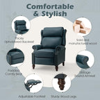 HULALA HOME Genuine Leather Recliner Chair, Traditional Manual Pushback Comfy Seating for Living Room, Thick Cushion & Solid Wood Legs, Wingback Recliner with Nailhead Trim, Turquoise
