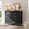 Black Dresser for Bedroom, Farmhouse 8 Drawer Double Dresser with Vintage Antique Handles, Modern Tall Dressers and Chest of Drawers for Bedroom