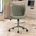 YOUNUOKE Armless Desk Chair Comfy Office Chair with Wheels Home Ergonomic Task Chair Adjustable Computer Chairs Modern Faux Leather Swivel Chair Upholstered Makeup Vanity Chair with Back(Olive Green)