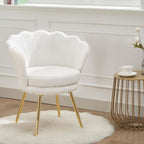 Teddy Vanity Chair with Back, Mid-Century Modern Small Accent Chair for Living Room, Golden Metal Legs Upholstered Boucle Makeup Chair, 1Pcs Bedroom Armchair, White
