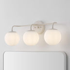 JONATHAN Y JYL3536C Louis Parisian Globe 25" 3-Light Metal/Frosted Glass Modern Contemporary LED Vanity Light Midcentury, Glam, Transitional, Bathroom, Powder Room, Dressing Room, Bedroom, Almond