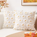 Kevin Textile Fall Floral Pillow Covers 18x18 Inch Set of 2 Cute Flowers Embroidery Decor Soft Plush Faux Fur Throw Pillows Pillowcases for Holiday Harvest Decor Sofa Couch Bedroom, Cream White