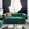Chesterfield Loveseat Sofa, Modern Velvet Small Sofa Couch 2 Seater with Rolled Arms and Nailhead, Mid Century Modern Loveseat Couch for Small Spaces Living Room Bedroom Apartment, Green