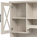 Bush Furniture Lennox 60W Farmhouse Desk with Hutch and Storage Cabinet in Linen White Oak | Computer Table for Home Office
