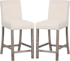 COSTWAY Counter Height Bar Stools Set of 2, 24.5’’ Upholstered Mid Century Modern Island Chairs with Rubber Wood Legs, Wooden Barstools for Kitchen, Dining Room, Bar, Restaurant (Beige)