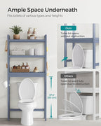 SONGMICS Over The Toilet Storage, 3-Tier Over Toilet Bathroom Organizer with Adjustable Shelf, 10.2 x 24.8 x 66.9 Inches, Space-Saving, Gray UBTS001G01